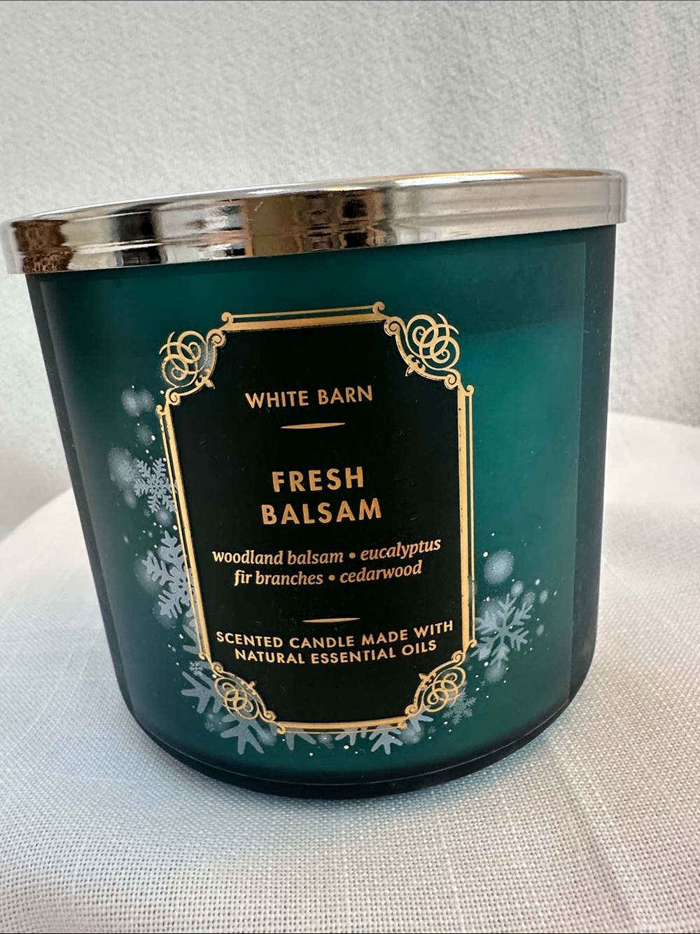 White Barn-BBW Fresh Balsam Candle - Teal Green with Gold Accents NWT
